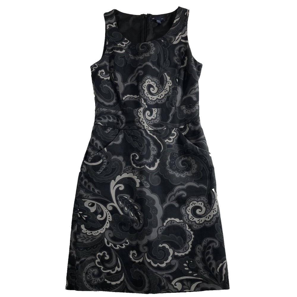 Gap Dress Women's Size 0 Black Gray Paisley Sleeveless Pockets Lined Back Zip